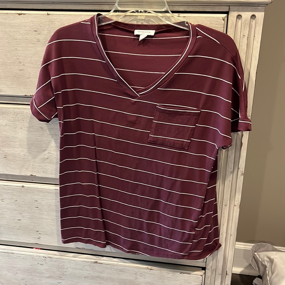 Hailey & co maroon stripe shirt size small.